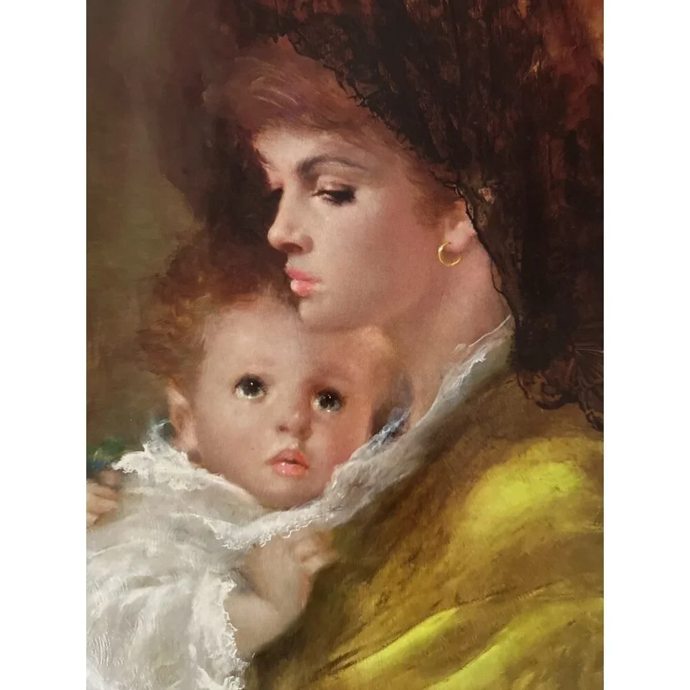 Vintage A. Pentitini Mother & Child Print – 14×16 Framed – 1960s-70s